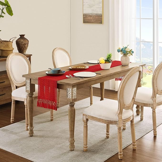 ZeeMart Macrame Style Boho Table Runner, Red Table Runners 90 Inches Long, Farmhouse Woven Home Decor, 12x90 Inch, Red