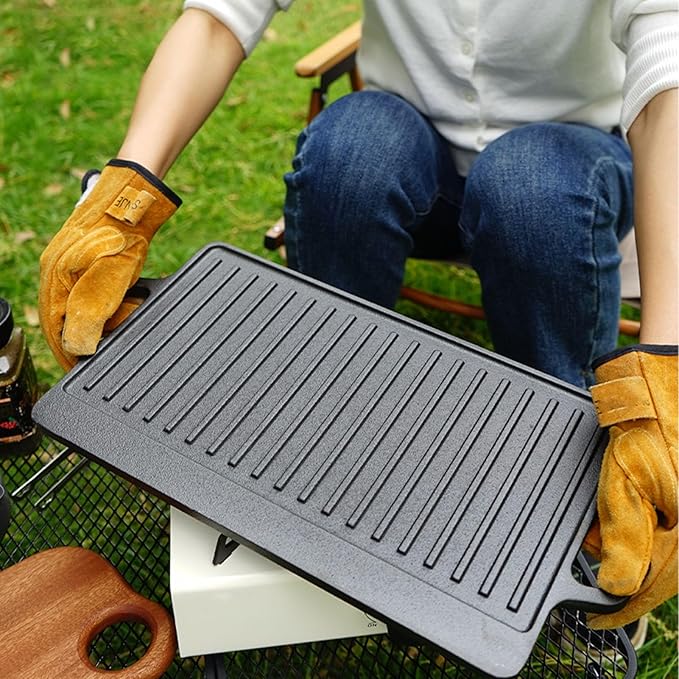 Cast Iron Griddle, Double Sided Reversible Griddle Grill, Griddle Plate for Indoor Outdoor Camping Gas Stove Induction Cooker (Large)