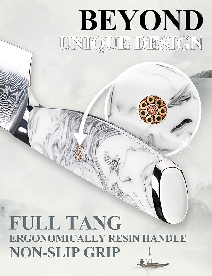 SHANGDAO Damascus Kitchen Knife Set with Magnetic Knife Block, 5 PCS Razor Sharp Kitchen Knives Made of Japanese Damascus Steelwith Block, Well-Balanced Damascus Chef Knife set