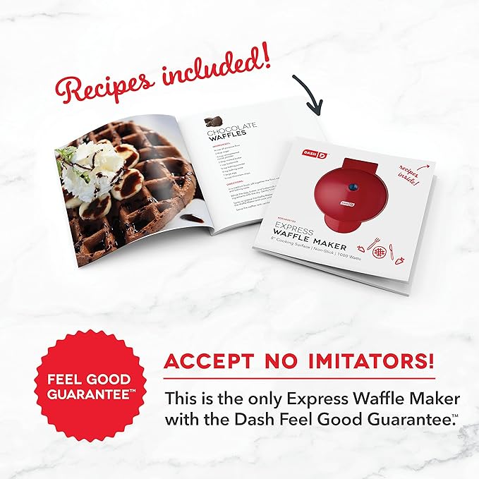 Dash Express Waffle Maker -Electric Waffle Maker for Creative Homemade Treats - Dual Nonstick Cooking Surfaces, Easy Food Release & Quick Cleanup - Compact, Space-Saving Design - 8 Inches - Red