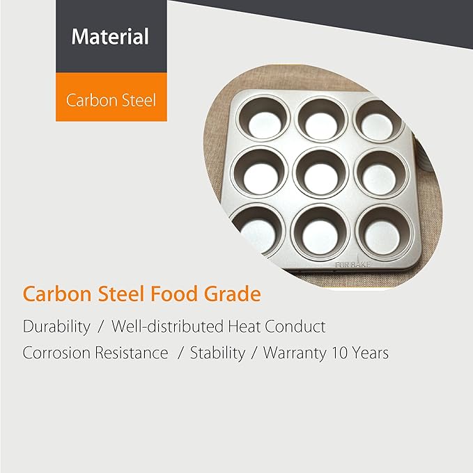 FORBAKE Carbon Steel Nonstick Bakeware Muffin Pan (9-Cup)