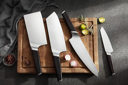 Best.Buy.Damascus1 Knife Sets 7 Piece German Stainless Steel Kitchen Knives Block Set Germen Stainless-Steel Blades Walnut Wood Knife Block, Kitchen Knife Set, Black (Germen Knife Set)