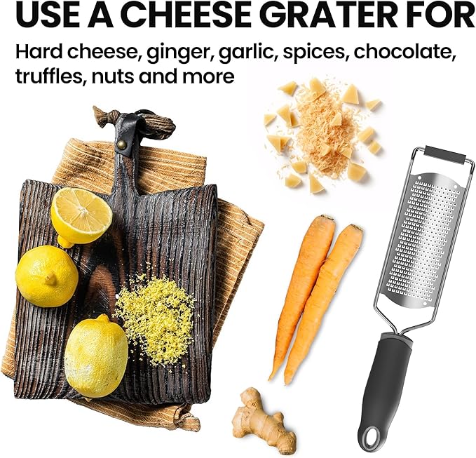 Stainless Steel Cheese Grater with Handle Lemon Citrus Zester Tool Graters for Kitchen, Width 2.5 Inch (Red)