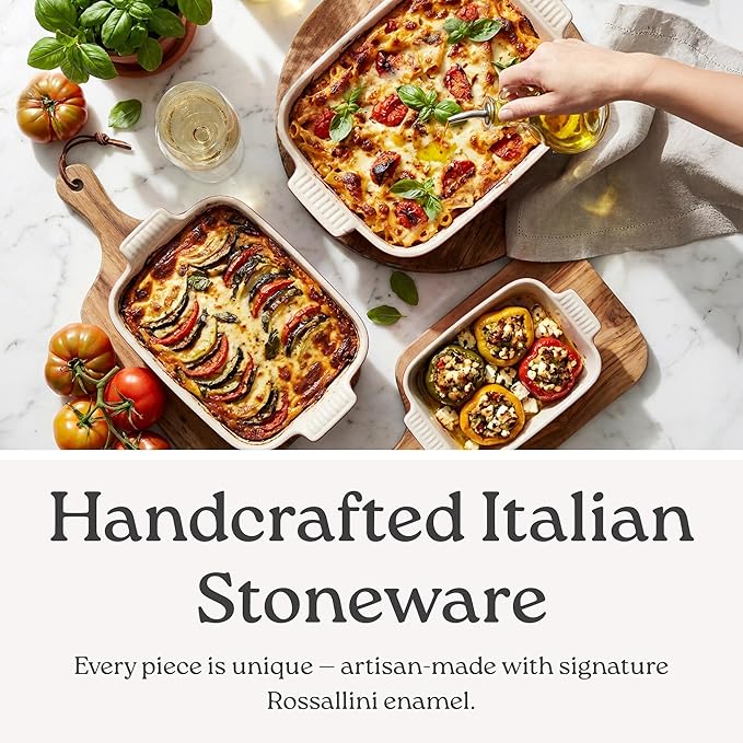 Stoneware Casserole Dish Bakeware Set of 3 | Rectangular Dinnerware Set with Handles [Deep Red]
