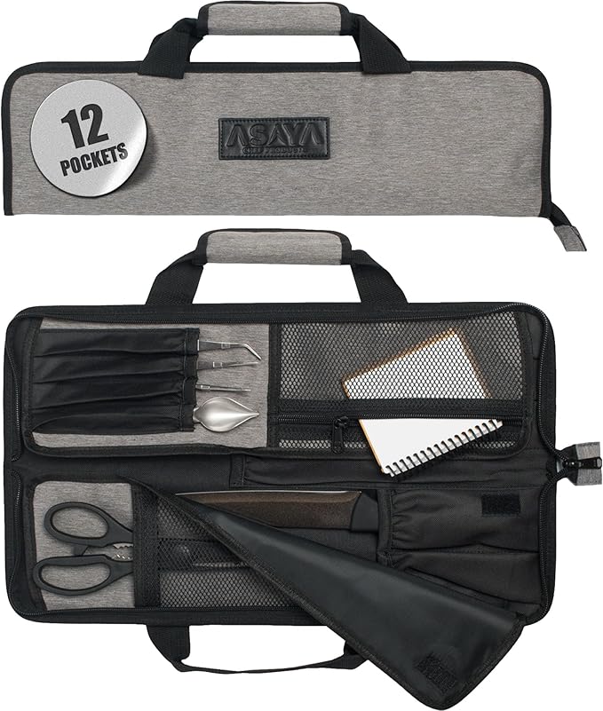 Asaya Chef Knife Roll Bag - 12 Pockets for Knives and Kitchen Utensils - Lightweight, Durable, and Stain Resistant Nylon - Perfect for the Traveling Chef - Knives not Included