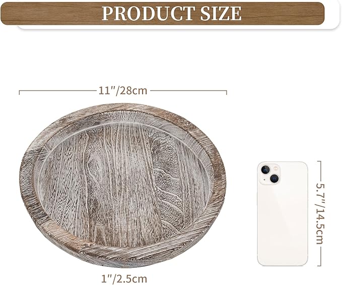 Hanobe Candle Plate Holder Tray: Round Wooden Decorative Candle Plate Small Farmhouse Table Centerpiece Rustic Whitewash Wood Tealight Pillar Trays for Christmas Wedding Halloween Home Decor