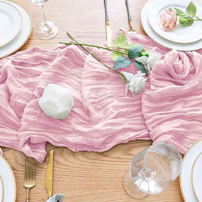 Wokceer Cheesecloth Table Runner 2Pack 10FT Blushing Pink Valentine's Day Boho Gauze Cheese Cloth Table Runner for Party Easter Rustic Sheer Runners for Baby Bridal Shower Wedding