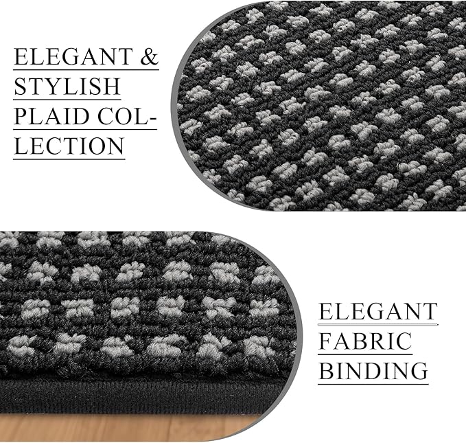 Kitchen Rugs,Non Slip Kitchen Mats for Floor-Thick Stain Resistant Kitchen Floor Mat Runner Carpet for Hallways Entryway Laundry Room Washable(24"x35"+24"x71",Black)