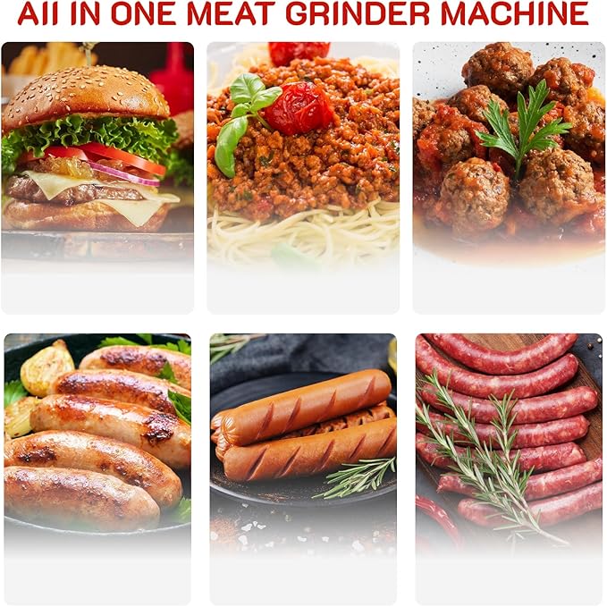 GVODE Meat Grinder & Sausage Stuffer - 2800W Max Power, 3 Sausage Tubes, 2 Blades, 4 Plates - Home Use Meat Smasher for Ground Beef & Sausage Maker Machine