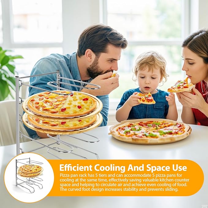 AshKiz Pizza Rack, Pizza Pan Rack, 5 Tier Stainless Steel Pizza Riser, Compact and Convenient Design for Easy Storage Multiple Pizzas pan 10.43" L x 8.52" W x 13" H