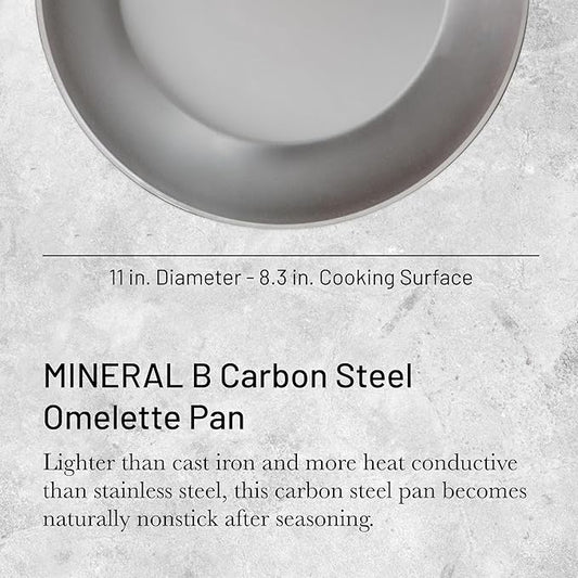 de Buyer MINERAL B Carbon Steel Omelette Pan - 11” Diameter, 8.3” Cooking Surface - Naturally Non-Stick Finish - Made in France