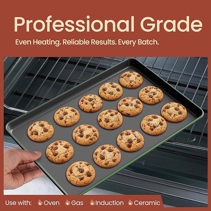 Bakken 8-Piece Ceramic Coated Bakeware Sets, Nonstick Aluminized Steel Pans with Muffin, Loaf, Cake, Roasting Pan, & Cooling Rack, Oven Safe Up To 500°F, Dishwasher Safe, BPA, PTFE & PFAS Free, Green