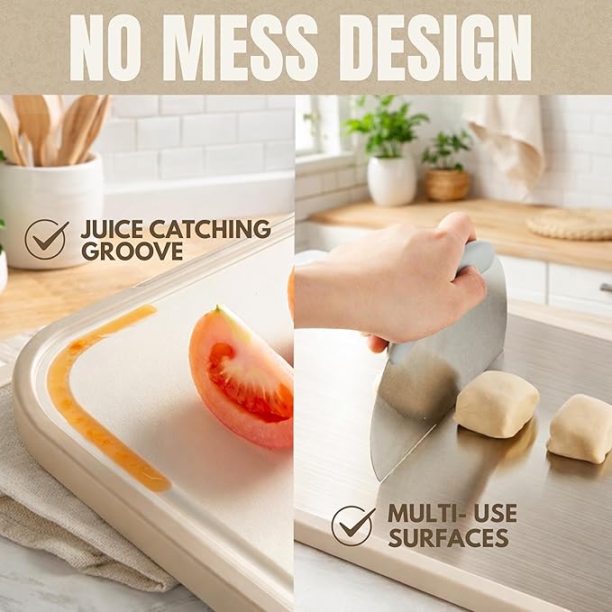 Stainless Steel Cutting Board, Double Sided Steel Cutting Boards for kitchen, Non Toxic Stainless Steel/Wheat straw pp Large size for meat,17 * 11 Inch,Dishwasher Safe,luxury style Aesthetic chopping
