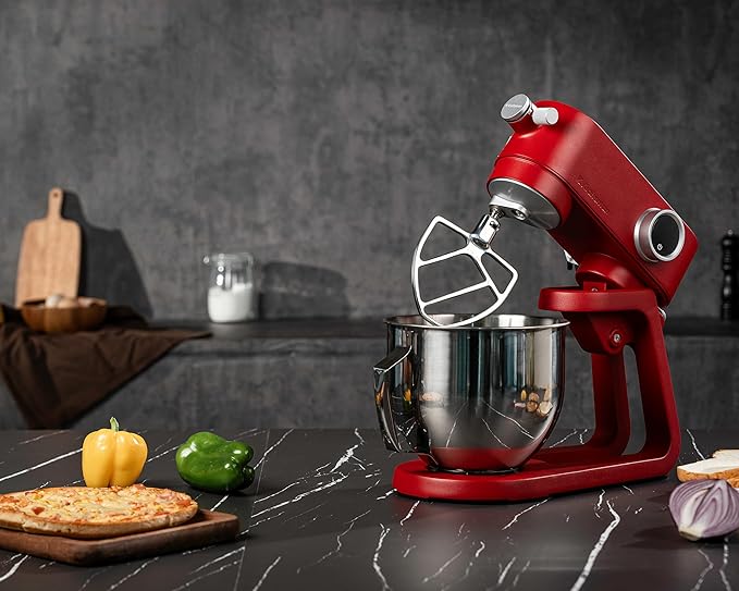 Kraftsman Stand Mixer Heavy Duty - All Metal Kitchen Standing Mixer 5.3 Quart with 4 Stainless Steel Attachments, DC Motor & Multifunctional Power Hub, 8-Speed & Timer, Lower Noise (Red)