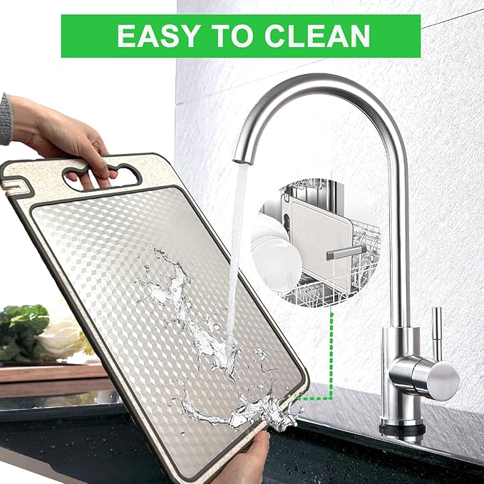Double Sided Cutting Board for Kitchen, 304 Stainless Steel Cutting Board, 14.4"*9.8" and Wheat Straw PP, Juice Grooves, Non Slip, Reversible Chopping Board Easy to Clean, Dishwasher Safe