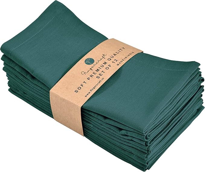 FINGERCRAFT Cloth Napkins, Cotton Linen Mitered Corner Soft Durable Washable Eco-Friendly Napkins Cloth 12 Pack, 18x18 inch Premium Quality for Home Hotel Parties Christmas Wedding Dinner Teal