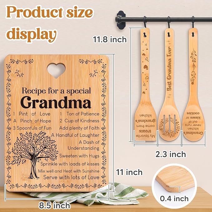 Grandma Gifts, Christmas Birthday Gift for Grandmas Nanny from Grandkids, Bamboo Cutting Board, Grandparents Thankgiving Christmas Xmas Kitchen Presents for Nana Gigi from Grandchildren