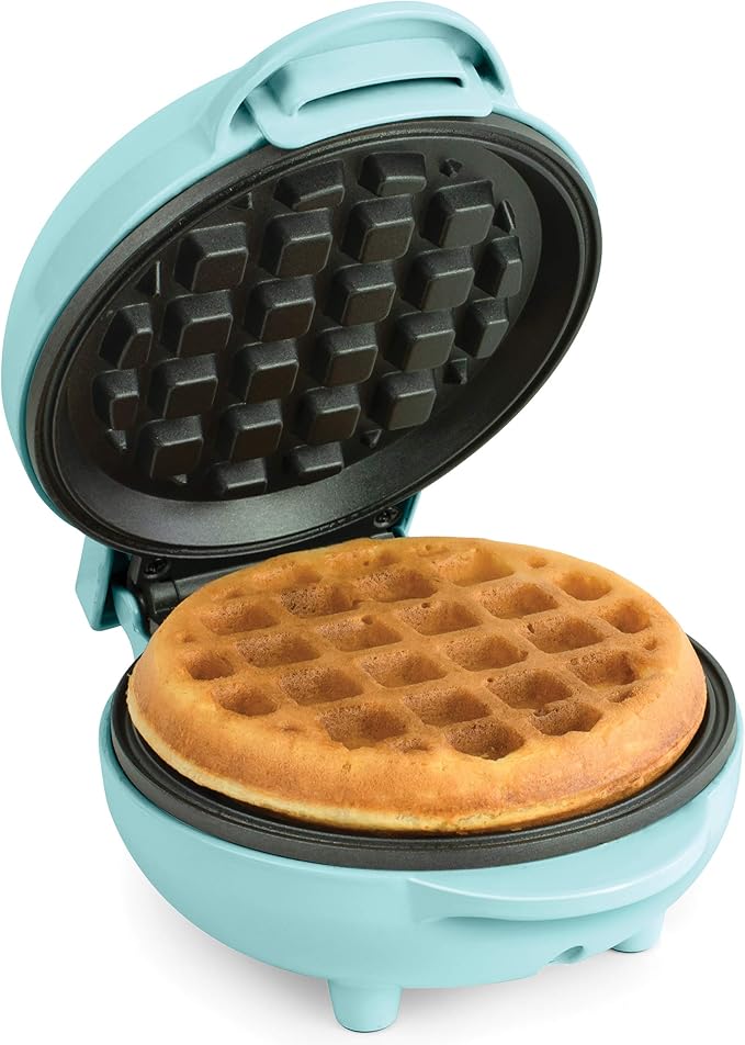 Nostalgia MyMini Personal Electric Waffle Maker, 5-Inch Cooking Surface, Waffle Iron for Hash Browns, French Toast, Grilled Cheese, Quesadilla, Brownies, Cookies, Aqua
