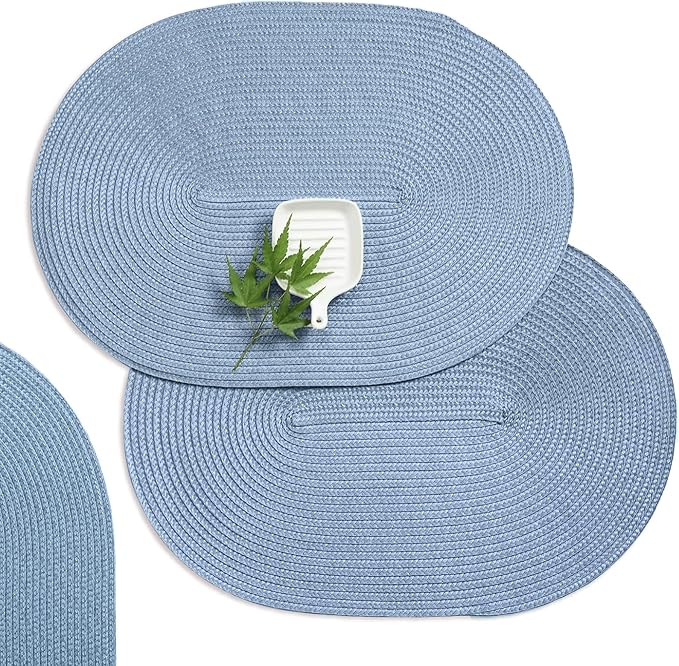 AHHFSMEI Placemats Set of 4 for Dining Table Washable Woven Non-Slip 18x12 inches Placemat Heat-Resistant Durable Table Mats for Dining Table Easy to Clean(Light Blue 4)
