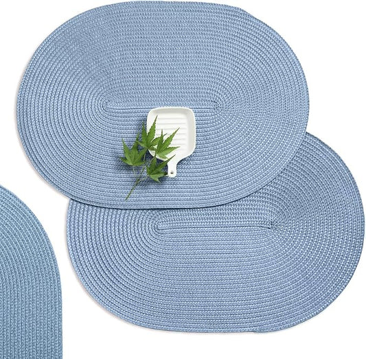 AHHFSMEI Placemats Set of 4 for Dining Table Washable Woven Non-Slip 18x12 inches Placemat Heat-Resistant Durable Table Mats for Dining Table Easy to Clean(Light Blue 4)
