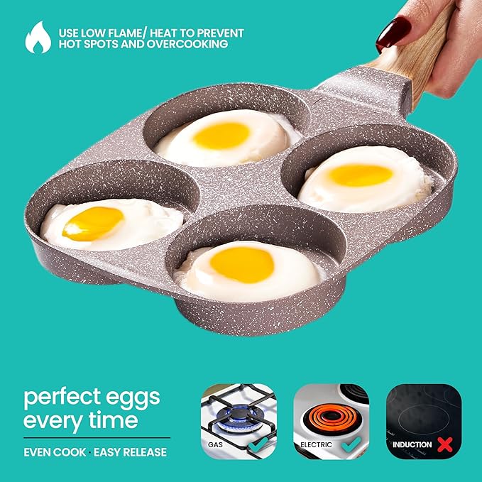 Modern Innovations Dove Gray 4 Cup Nonstick Pan Omelette Mini Pancake Pan for Stove Top Gas and Electric Small Skillet Breakfast Maker