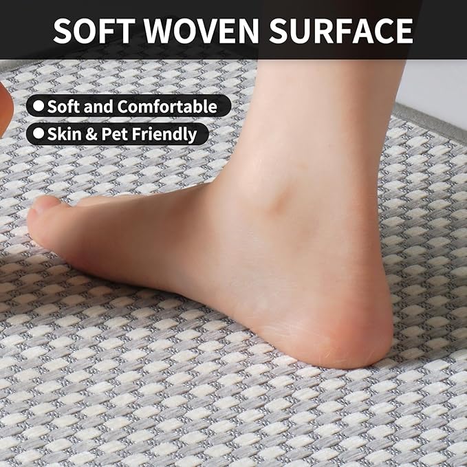 Kitchen Mat Kitchen Rugs Sets of 2 PCS Non Slip Washable, Super Absorbent Soft Braided Kitchen Mats for Floor, Rubber Backing Comfort Standing Kitchen Sink Mat Runner Rug, Gray 17"x28"+17"x59"