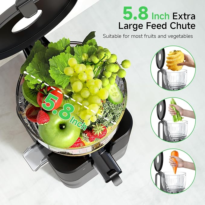 Airpher 400W Cold Press Juicer, 5.8" Wide Feed Chute Slow Masticating Juicer Machines for Whole Fruits & Vegetables | High Juice Yield, Easy to Clean | Valentine's Day Gift Ideas for Women (Dark gray)