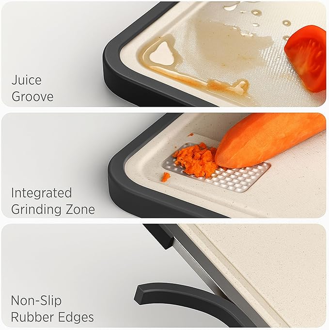 Titanium Cutting Board, Double-Sided Kitchen Chopping Board with Juice Groove, Food-Grade Titanium Surface & Wheat-Straw PP, Non-Slip, Dishwasher Safe, Kitchen Gift Idea, 15.1×10.4 in
