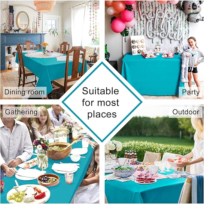 Hiasan Rectangle Tablecloth - Water Resistant and Spillproof Kitchen Washable Polyester Fabric Table Cloth for 6 Foot Tables, 70 x 108 Inch, Turquoise