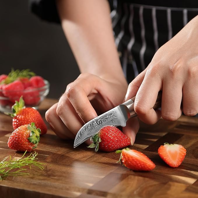 Wakoli EDIB Pro Damascus Peeling Knife – Japanese Style Kitchen Knife | 2.4-Inch Genuine Damascus Steel Blade with VG10 Core | Ergonomic Pakkawood Handle | Professional Chef Knife in Gift Box