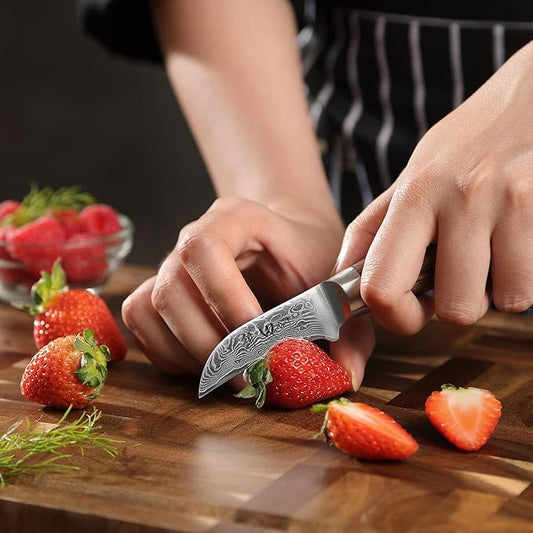 Wakoli EDIB Pro Damascus Peeling Knife – Japanese Style Kitchen Knife | 2.4-Inch Genuine Damascus Steel Blade with VG10 Core | Ergonomic Pakkawood Handle | Professional Chef Knife in Gift Box