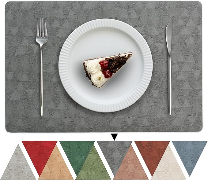 Jovono Faux Leather Placemats Set of 4, 17.8''x11.8'', Waterproof & Oil-Proof Table Mats, Easy-Clean Washable Kitchen Place Mats for Dining Table, Fabric Texture, Gray Mat