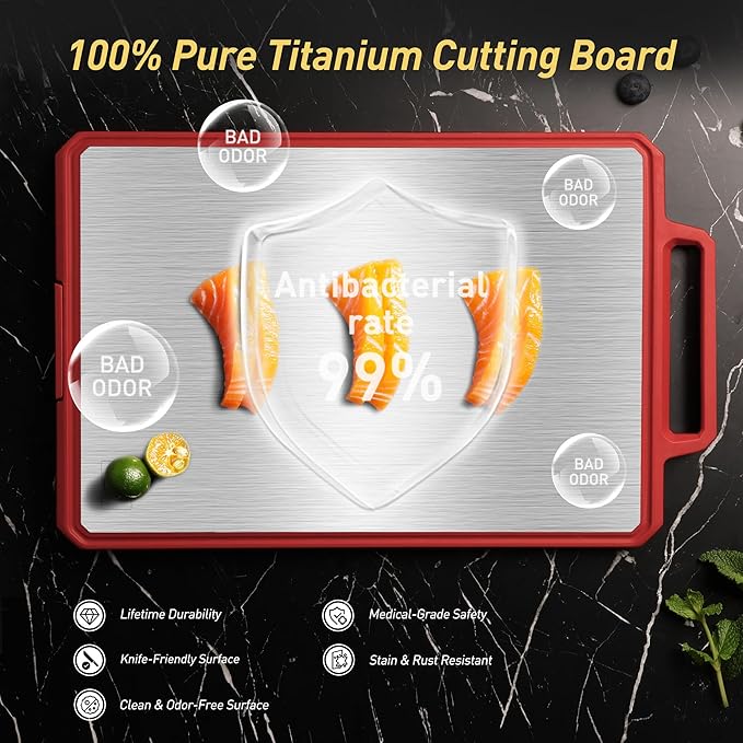 Titanium Cutting Boards for Kitchen Chopping Board with Handle Large Big Small Kitchen Meat Butcher Block Double Sided Pure Titanium and Wheat Straw PP Not Wood Bamboo Plastic Teak Red/Beige