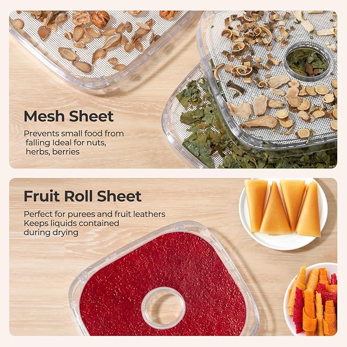 OSTBA 8-Tray Food Dehydrator, 72H Timer & Temp Control up to 158℉, Includes 8 Mesh Sheets, 1 Fruit Roll Tray, 1 Tongs, Recipe Book for Jerky, Fruit, Meat, Vegetables, Herbs, BPA-Free