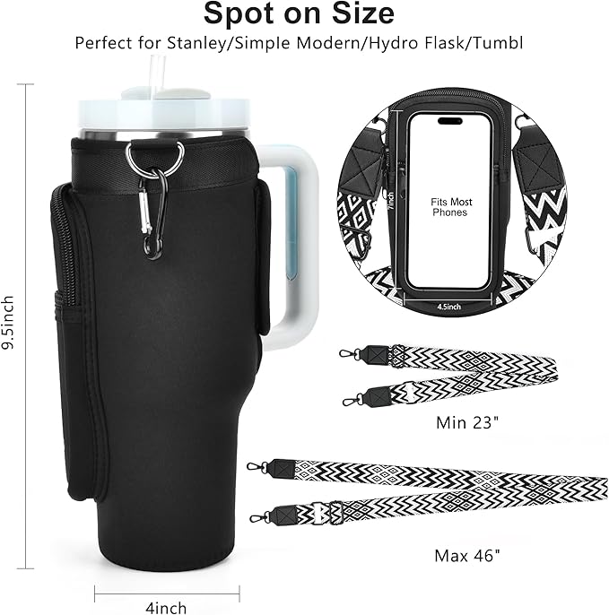 LOKASS Personalized Water Bottle Holder with Strap for Stanley Cup Accessories 40 oz Tumbler, Initial Water Bottle Carrier Bag/Phone Pocket, Mother's Day/Birthday Gifts for Women/Girls