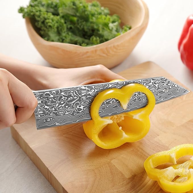 zayiko Kinone Kiritsuke Chef Knife – 7.9-Inch Damascus Kitchen Knife | 67 Layers Steel with VG10 Core | Ergonomic Birch Root Wood Handle | Professional Cooking Tool in Gift Box