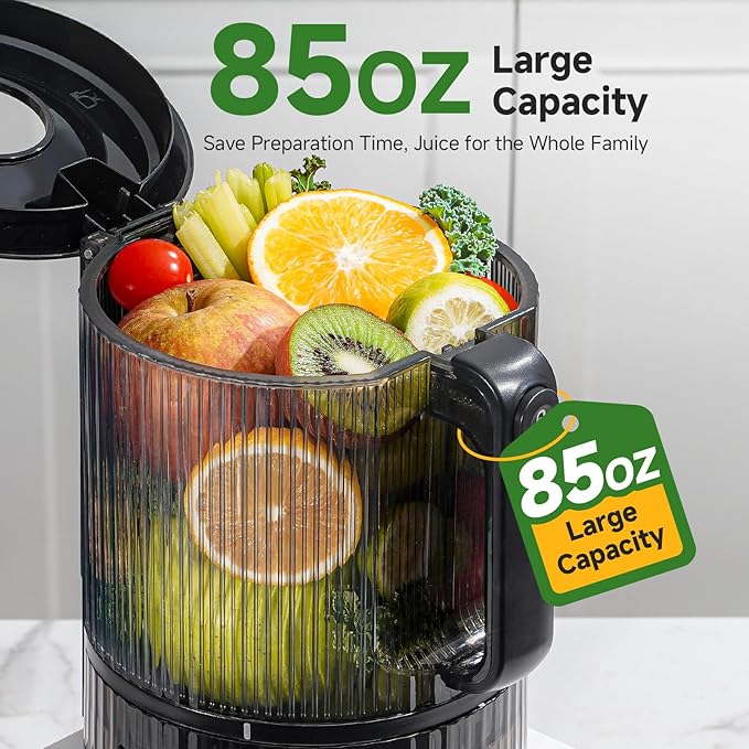 VANDISELL Cold Press Juicer, 6.5" Extra Wide Feed Chute, 3-in-1(Juice & Sorbet & Nut Milk) Juicer Machines with 600W Max Motor & 85oz Large Capacity, Auto-Precut, High Juice Yield