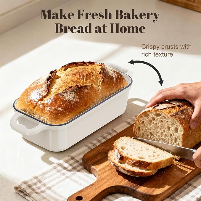 DYCYRQ Enameled Cast Iron Sourdough Bread Dutch Oven, Cast Iron Loaf Bread Pan for Homemade Bread Baking, 2PCS 9 x 5Inch Meatloaf Pan with Lid, Oven Safe, Cream