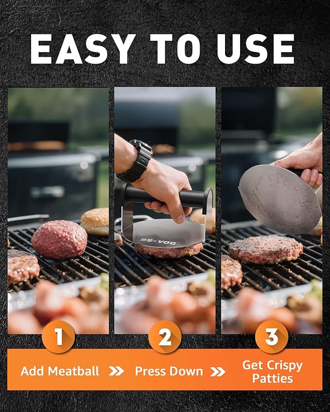 Burger Press, 6" Stainless Steel Burger Smasher for Griddle, Nonstick Round Hamburger Smasher Tool for Cooking Bacon, Patty, Ground Beef, Meats, Dishwasher Safe, Christmas Gift Package for Men