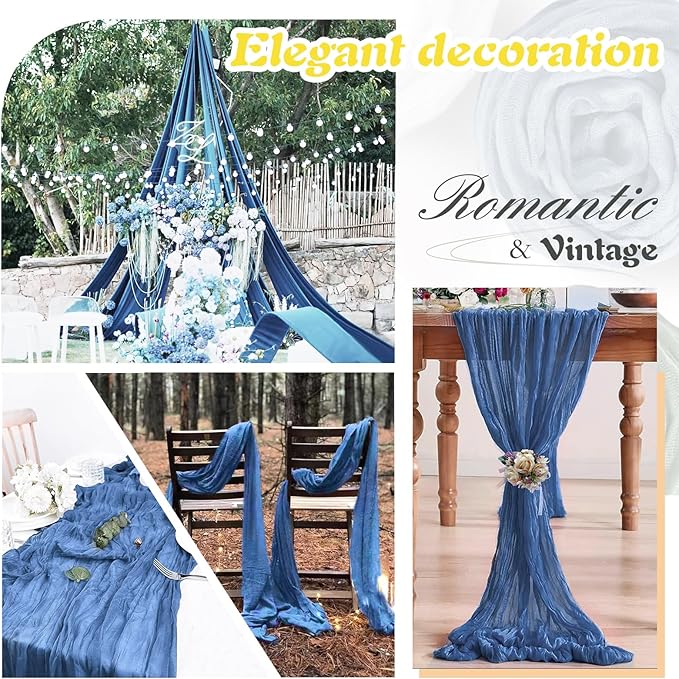 Royal Blue Cheesecloth Table Runner 6 Pack 35" Boho Gauze Runner 120 inches Long Runner Rustic Sheer Fabric Bulk for Baby Shower Wedding Bridal Birthday Party Table Decorations