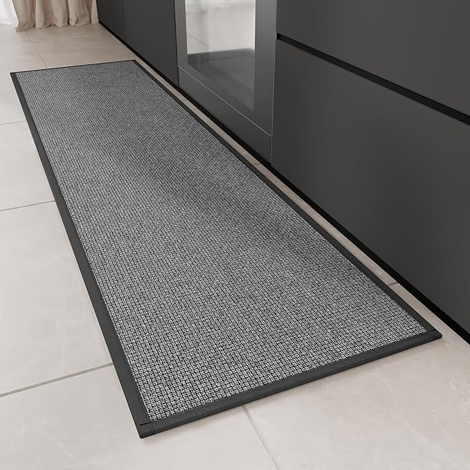 Kitchen Rug, Rubber Non Slip Kitchen Rugs Washable, Absorbent Runner Mat for Floor, Machine Washable Standing Mats for in Front of Sink, Door, Laundry, Entryway, Hallway (Black, 71" × 17.3")