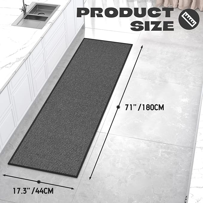Kitchen Rug, Rubber Non Slip Kitchen Rugs Washable, Absorbent Runner Mat for Floor, Machine Washable Standing Mats for in Front of Sink, Door, Laundry, Entryway, Hallway (Black, 71" × 17.3")