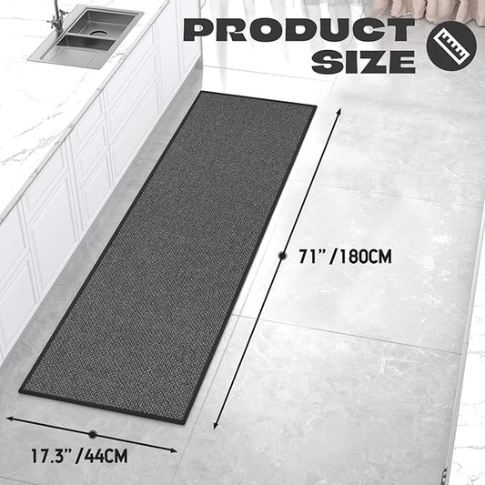 Kitchen Rug, Rubber Non Slip Kitchen Rugs Washable, Absorbent Runner Mat for Floor, Machine Washable Standing Mats for in Front of Sink, Door, Laundry, Entryway, Hallway (Black, 71" × 17.3")