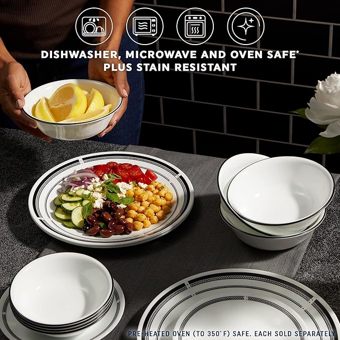 Corelle Vitrelle 10.25" Dinner Plates Set, Triple Layer Glass and Chip Resistant, Lightweight Round Plates, 6-Piece Brasserie
