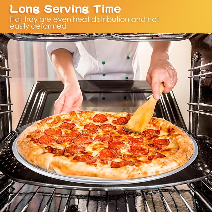 Rtteri 12 Pcs Pizza Pan Bulk Restaurant Aluminum Pizza Pan Set Round Pie Cake Plate Rust Free Cake Tray for Oven Baking Home Kitchen Restaurant Easy Clean (16 Inch)