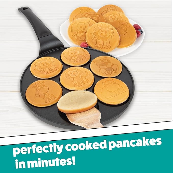 Animal Mini Pancake Pan- Make 7 Unique Flapjack Zoo Animals, Includes Elephant, Giraffe and More- Nonstick Pan Cake Maker Griddle for Morning Breakfast Fun & Easy Cleanup- Easter Basket Stuffer Gift