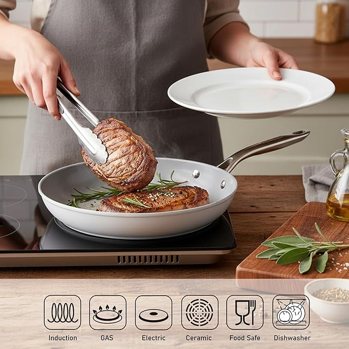TECHEF - CeraTerra Ceramic Nonstick Frying Pan Skillet, (PTFE, PFAS, and PFOA Free), Dishwasher Oven Safe, Stainless Steel Handle, Induction-Ready, Made in Korea (12-in)