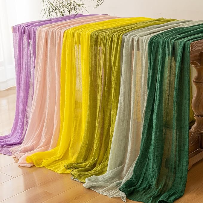 Keketoarrange Yellow Easter Table Runner Rustic Gauze Cheesecloth Table Runner 120 Inch 10 FT for Wedding Baby Shower Bridal Shower Engagement Garden Party Long Sheer Spring Summer Home Decorations