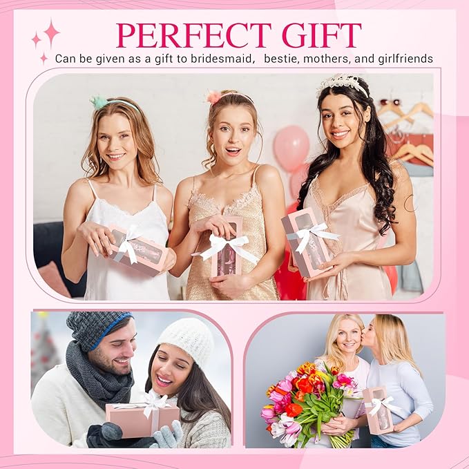 6 Pcs Coquette Bow Aesthetic Cup with Gift Box 16 oz Cowgirl Pink Bow Glass Cup with Lid and Straw Iced Coffee Tumbler Cowgirl Gifts Drinking Jar for Women Friend Sister Girlfriend