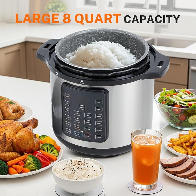 HealSmart 16-in-1 Electric Pressure Cooker 8 Quart, Non-Stick Stainless Steel Multi Cooker for Slow Cooking, Yogurt Maker, Steam, Rice, Bake, Dishwasher Safe, Silver